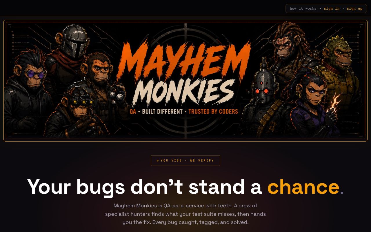 mayhem.feedback: Mayhem Monkies, QA bug hunters for hire
